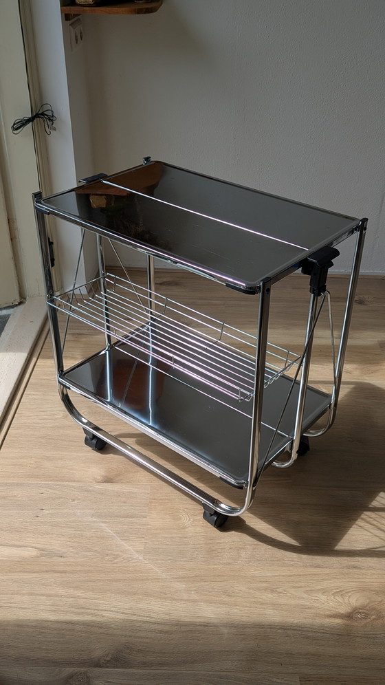 Image 1 of Küchenwagen aus Chrom, Servierwagen im Mid-Century-Stil