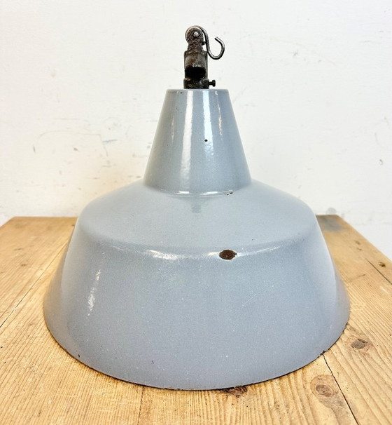 Image 1 of Industrial Grey Enamel Factory Pendant Lamp, 1960s