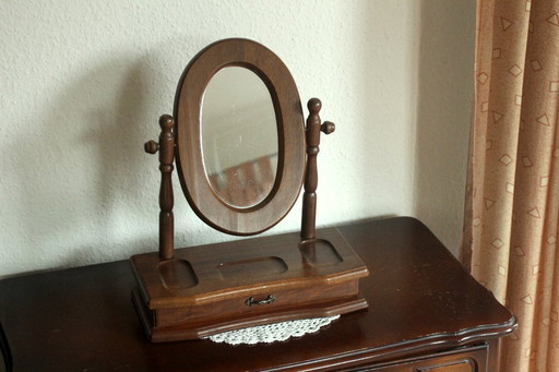 Beautiful small vanity mirror/cosmetic mirror made of wood and glass with drawer - Vintage 80s