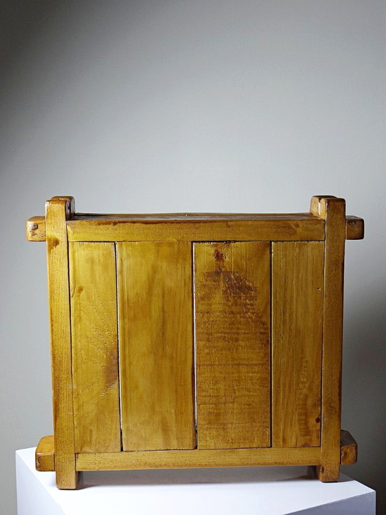 Image 1 of Solid wood tray with handles, handcrafted, rustic style, 1960s-70s