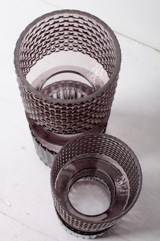 Image 1 of Set of 2 Smoky Purple Glass Vases / Mid-Century Modern Italian Decor / 1990s