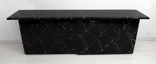 Marquina Black Marble lacquer Italian Post Modern Sideboard, 1980s