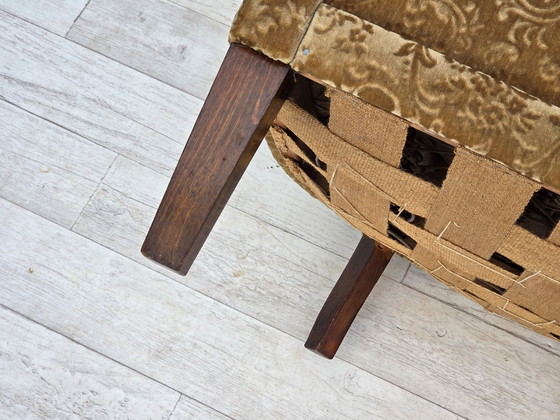 Image 1 of 1960s Danish Vintage Armchair, Green Furniture Velour, Ash Wood Legs