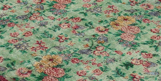Tappeto turco vintage Oushak 230 × 123 cm – Tappeto in lana tessuto a mano con motivo floreale a rose (photo 6 of 10)