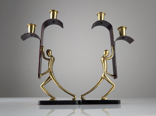 Pair Art Deco Bronze Candelabras by Karl Hagenauer, 1940s