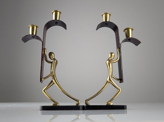Image 1 of Pair Art Deco Bronze Candelabras by Karl Hagenauer, 1940s