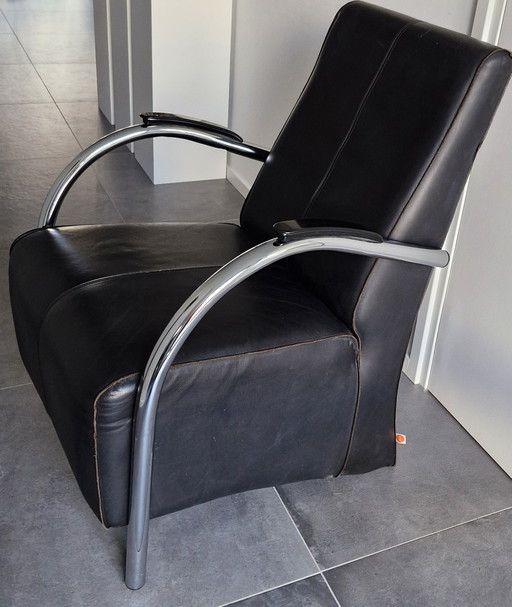 Armchair Van Jess, Black Leather Design Bari.