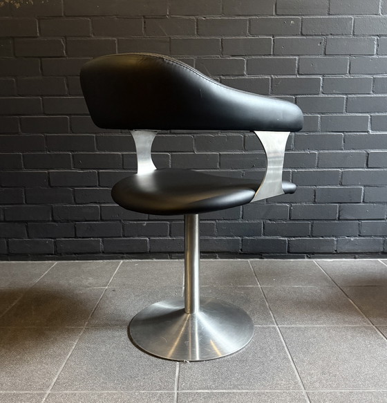 Image 1 of Set of 4 Vintage Space Age Swivel Chairs in Black and Brushed Stainless Steel