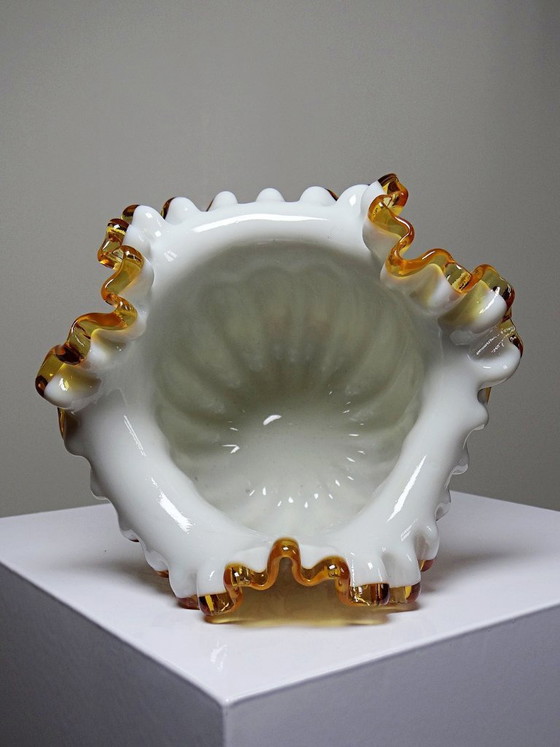 Image 1 of Antique tripod vase, opaline glass, glazed, 19th-20th century, Victorian style