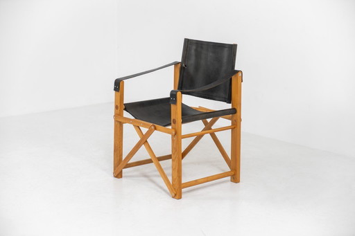 Safaristoel van eikenhout en leer (Denemarken, jaren 80)