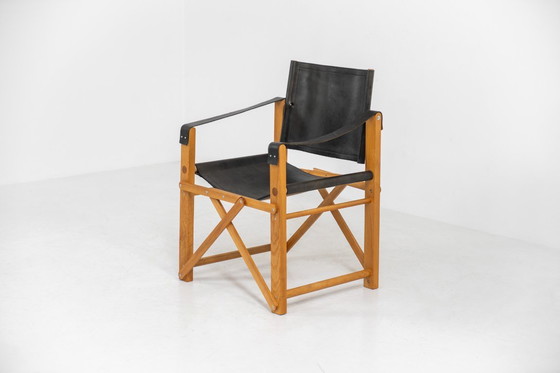 Image 1 of Safaristoel van eikenhout en leer (Denemarken, jaren 80)