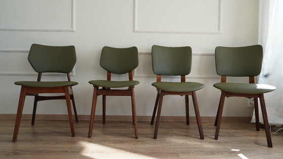 Image 1 of Vintage teak dining chairs 60s olive leather set