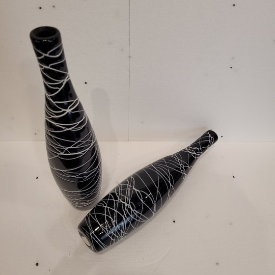 Image 1 of Paar "schwarz-weiße" Vasen, Glas, 70er Jahre - Frankreich