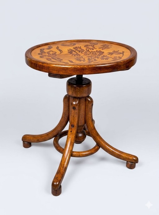 Originaler antiker Klavierstuhl im Thonet-Stil mit Intarsien