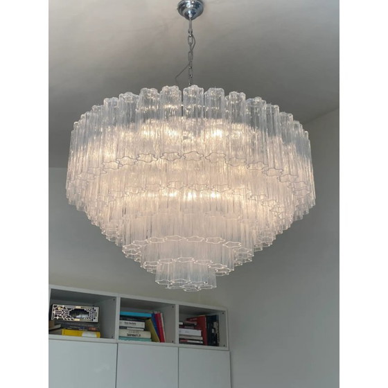 Image 1 of Lustre contemporain transparent en verre de Murano "Tronchi" de style Venini