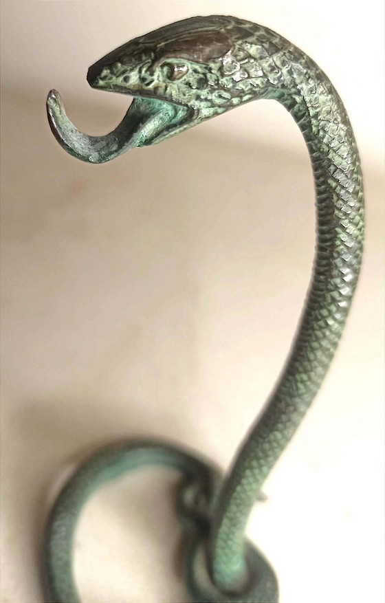 Image 1 of Cobra Bronze Pocket Watch Holder by Edgar Brandt, Art Deco Style