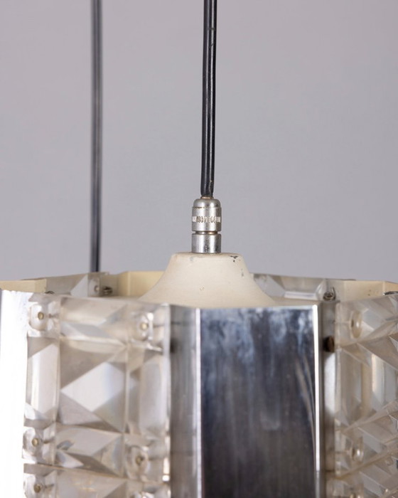 Image 1 of Vintage hanglamp uit de jaren 70 van metaal en kristal, Kinkeldey Design