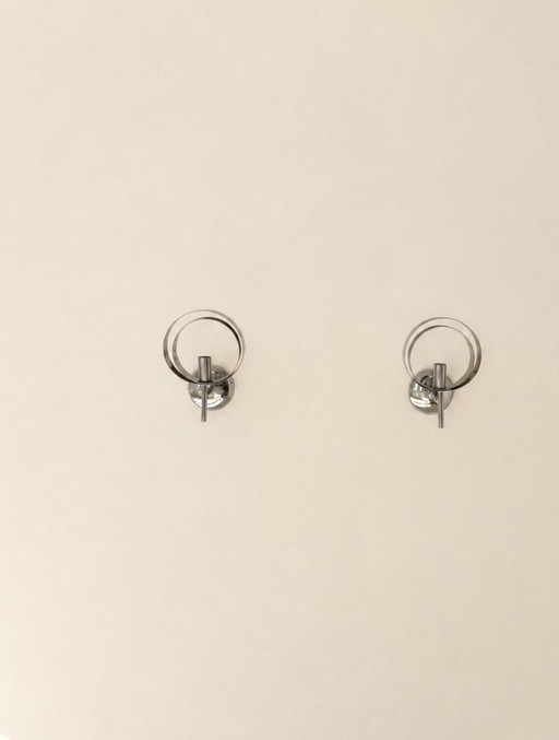 Pair of vintage chrome metal wall lights, France, 1970
