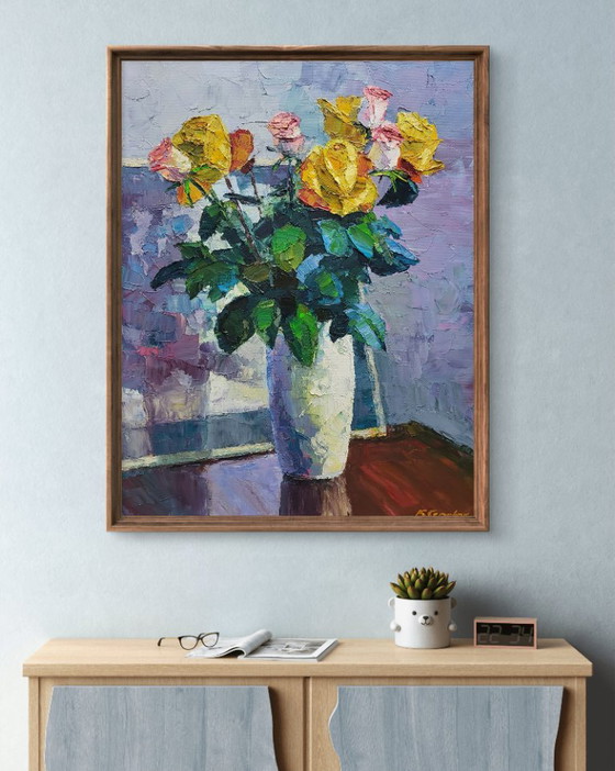 Original Oil Painting Still Life Flowers Bouquet Roses – Paintings & Drawings, Canvas (photo 3 of 7)