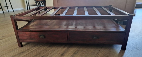 Salontafel Raffles Stijl, Antiek Look, Izgs. Met Glasplaat En 2 Lades – Wood (photo 8 of 13)