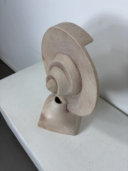 Large Brutalist Ceramic Sculpture with Circular Shapes Geometric Shape Woman ca. 1970