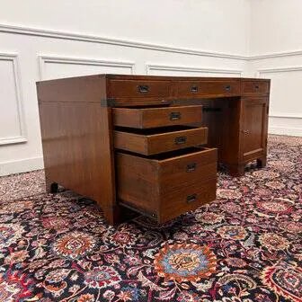 Scrivania da campagna Eichholtz classica inglese, Scrivanie, Legno, Ottone, Marrone, Chesterfield (foto 13 di 20)