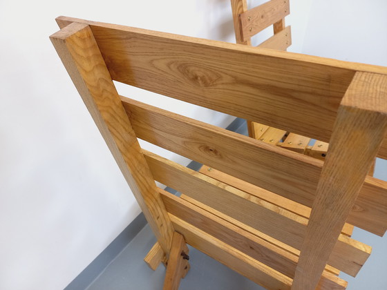 Image 1 of Pair of Vintage 60's Wooden Brutalist Slatted Chauffeured Armchairs