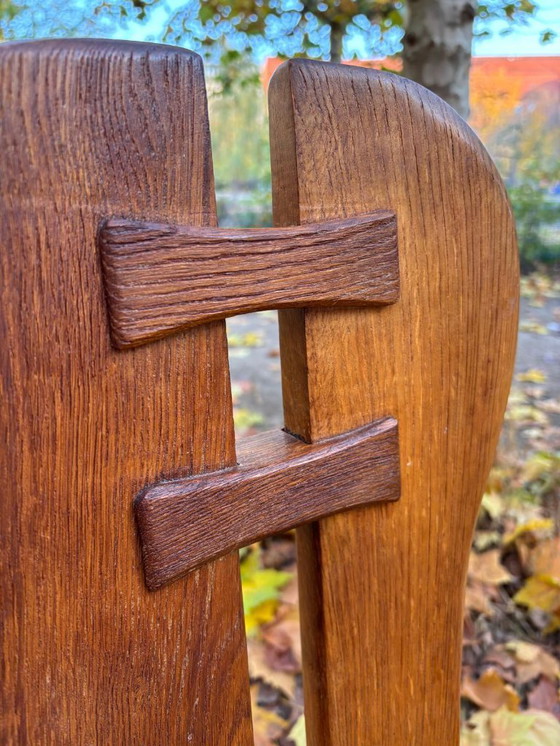 Image 1 of 5 brutalistische stoelen, massief eikenhout, De Puydt, vintage jaren 60