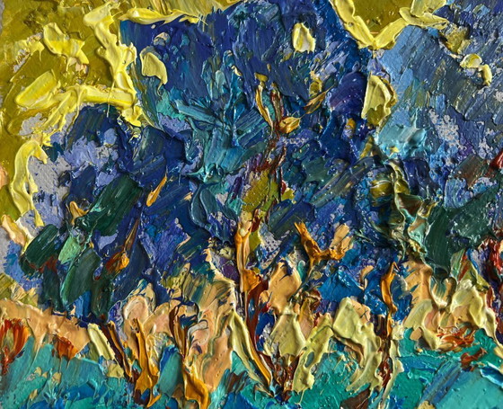 Image 1 of Original Oil Painting Evening Forest Landscape Light evening breeze