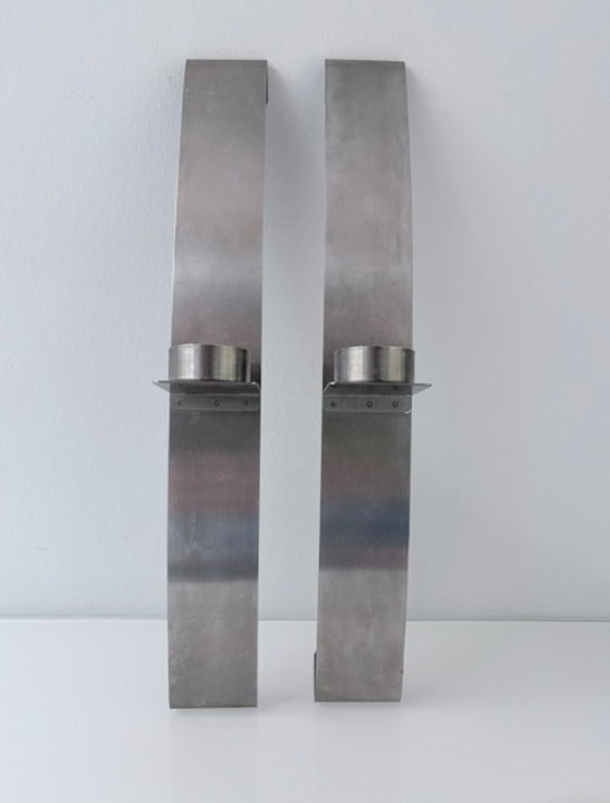 Set aus 2 Edelstahl Design Wandkerzenhaltern 39,5 cm – Rostfreier Stahl (photo 7 of 13)
