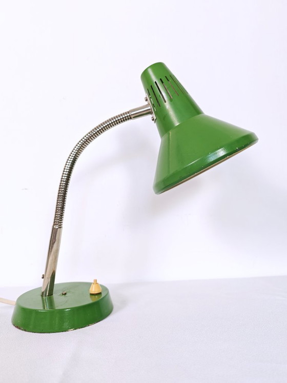Image 1 of Green Gooseneck Desk Lamp: Vintage Industrial Lighting, Yugoslavia