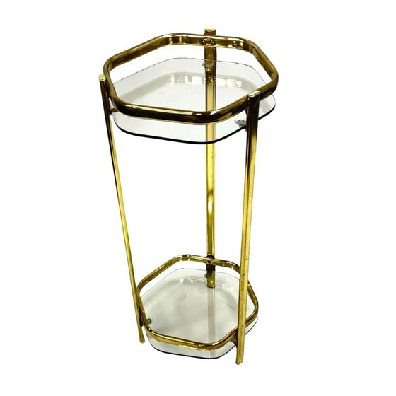 Image 1 of Bloemenstandaard in Franse mid-century modern stijl, jaren 70, messing en glas.