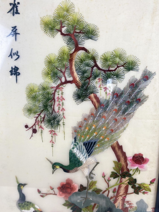 Image 1 of Antieke zijden draadschildering