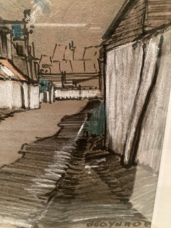 Romain Malfliet - „Begynhof Gent“ Handsignierte Radierung (Luxusausgabe VI). – Kunst, Glas, Papier (photo 2 of 6)