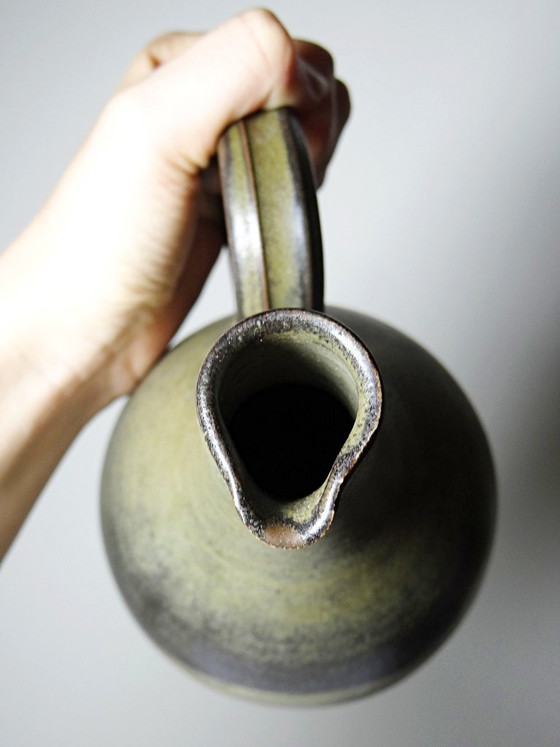 Image 1 of Vintage 1960s-1970s glazed stoneware pear-shaped pitcher/jug