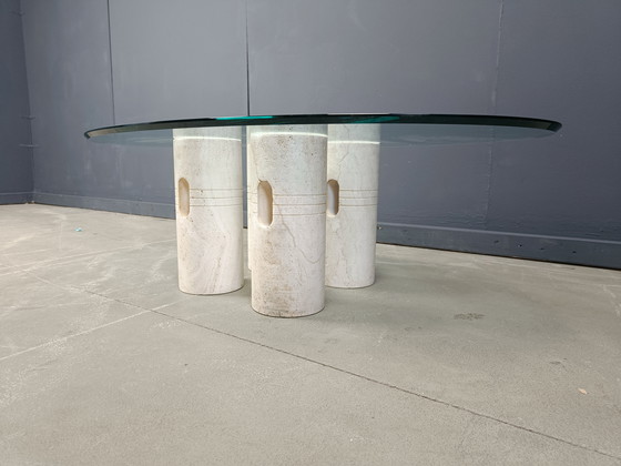 Image 1 of Table basse vintage en travertin et verre, 1970