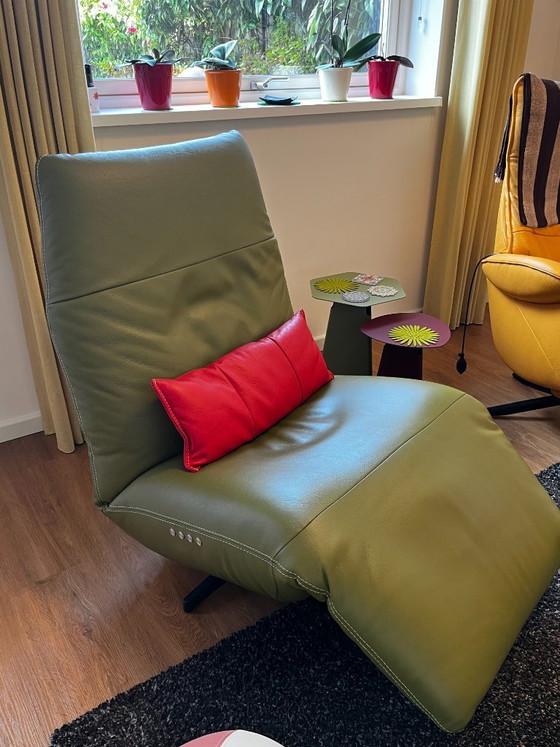 Image 1 of Luxury Thomas Electric Recliner Chair - Apple Green Toledo Leather, Dual Motor, Headrest & Lumbar Support - Like New
