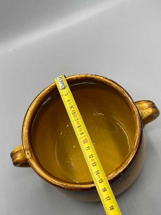 Olla de terracota esmaltada con dos asas – Esmalte color miel y marrón – Loza (photo 6 of 7)
