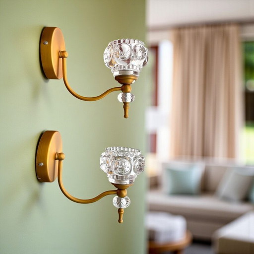 Gold and glass wall sconces for bedroom, Set of 2 NEW
