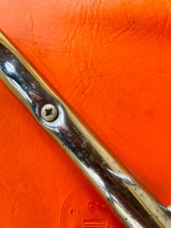 Image 1 of Mid-Century, Orange Skaï and Chrome Stool By J L 1970s