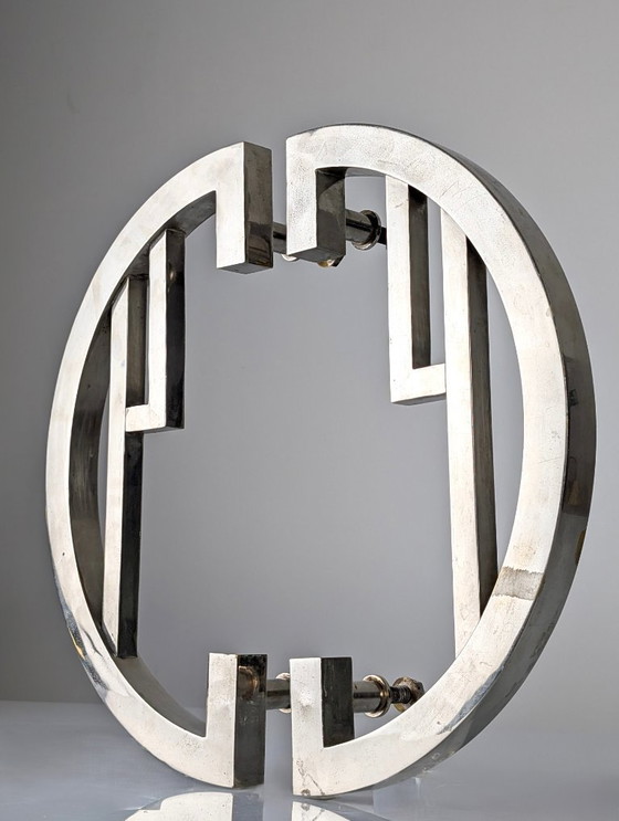 Image 1 of Pair of Art Deco Geometric Chromed Door Handles, 1920s
