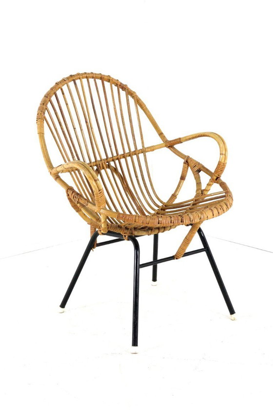 Image 1 of Set of 3 rattan armchairs + vintage rattan coffee table, Rohe, Noordwolde
