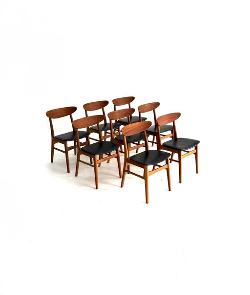 Set van 8 vintage eetkamerstoelen, Farstrup Møbler ‘60 – Wood, Skai