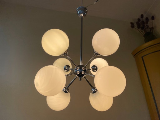 Suspension, plafonnier, 8 ampoules opaline, style français des années 70