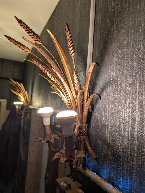 Image 1 of Pair of exclusive Florentine wall lights “Wheat Sheaf” – Mid-Century Design (Attribution: Hans Kögl / Banci Firenze)