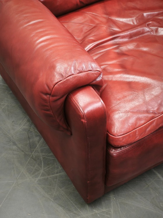 Jaren 70 Deense Moderne Rode Leren Lounge Fauteuil, Scandinavisch Design, Leer, Rood, Vintage (foto 7 van 15)