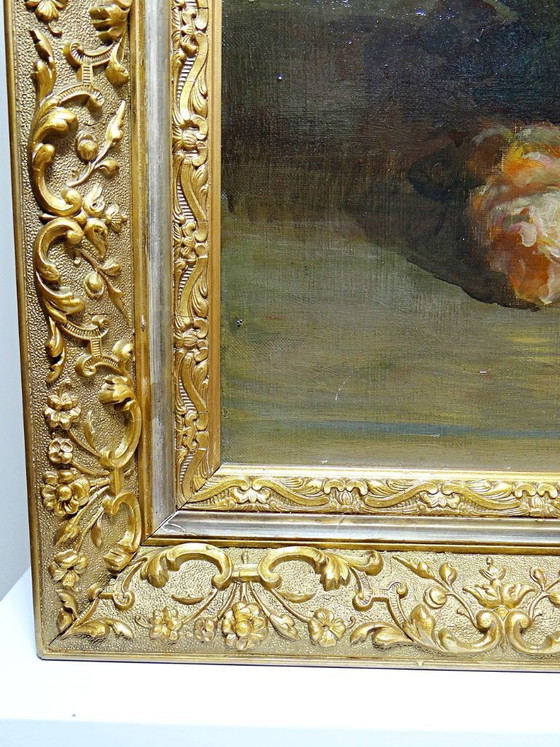 Image 1 of Large antique oil painting on canvas, bouquet of roses, signed, circa 1890-1910
