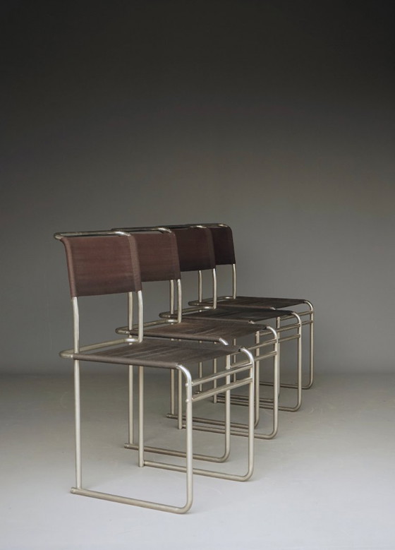 Sedie da pranzo B40 in acciaio tubolare nichelato e tessuto Eisengarn di Marcel Breuer per Tecta, anni '80. (photo 9 of 27)