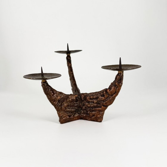 Sculptural Vintage Candle Holder, Brutalism, Mid Century, Metal, Brown, Organic Modern (photo 9 of 12)