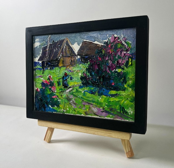 Image 1 of Original Oil Painting Summer House Landscape Cool evening with the smell of grass